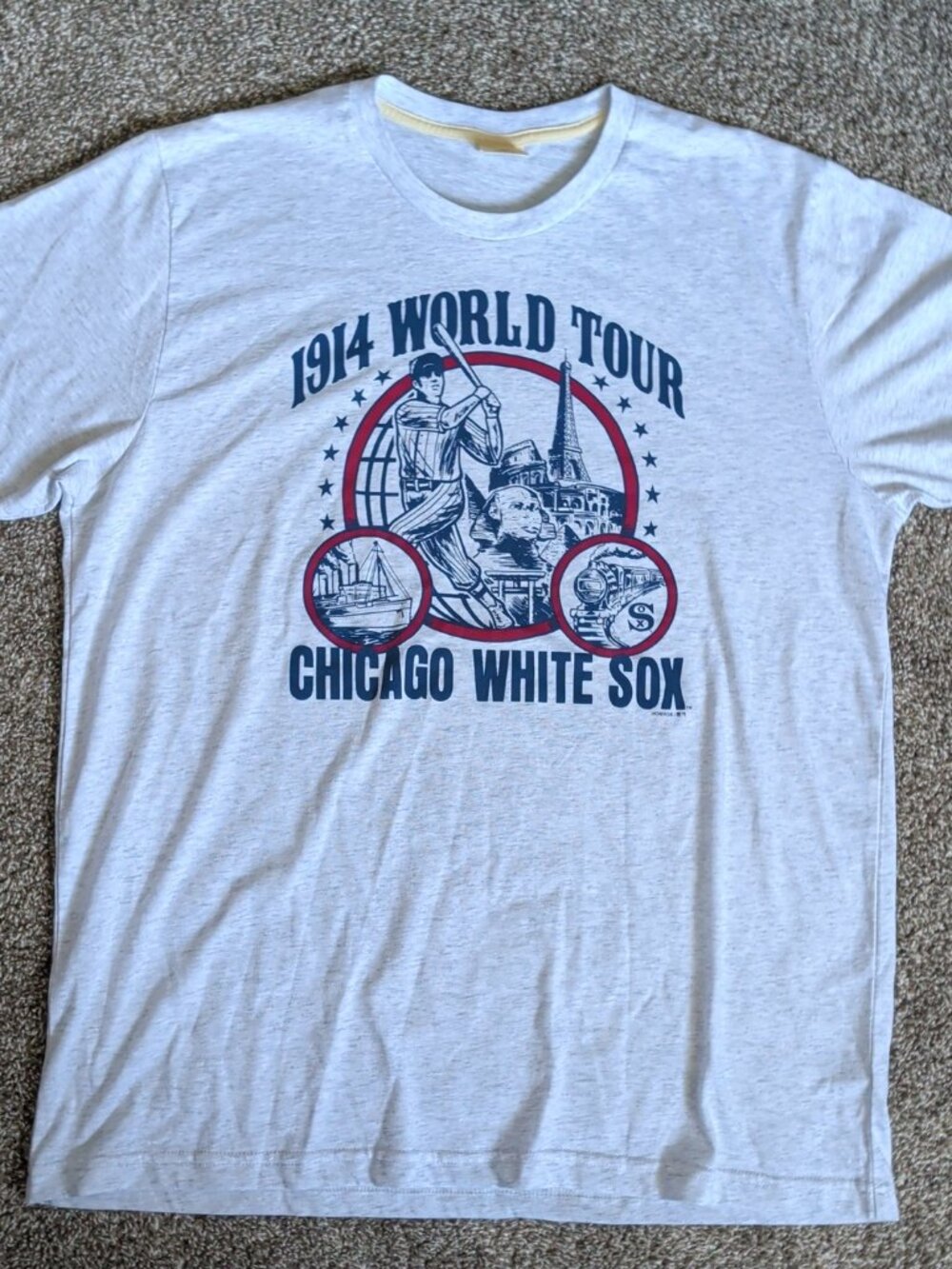 Homage MLB Chicago White Sox Size XL Gray "1914 World Tour" Short Sleeve Tee